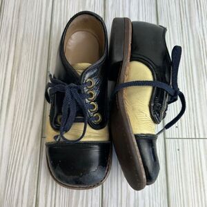 Vintage 60s 70s Mod Leather Shoes Black White Color Block Patent Leather Size 12